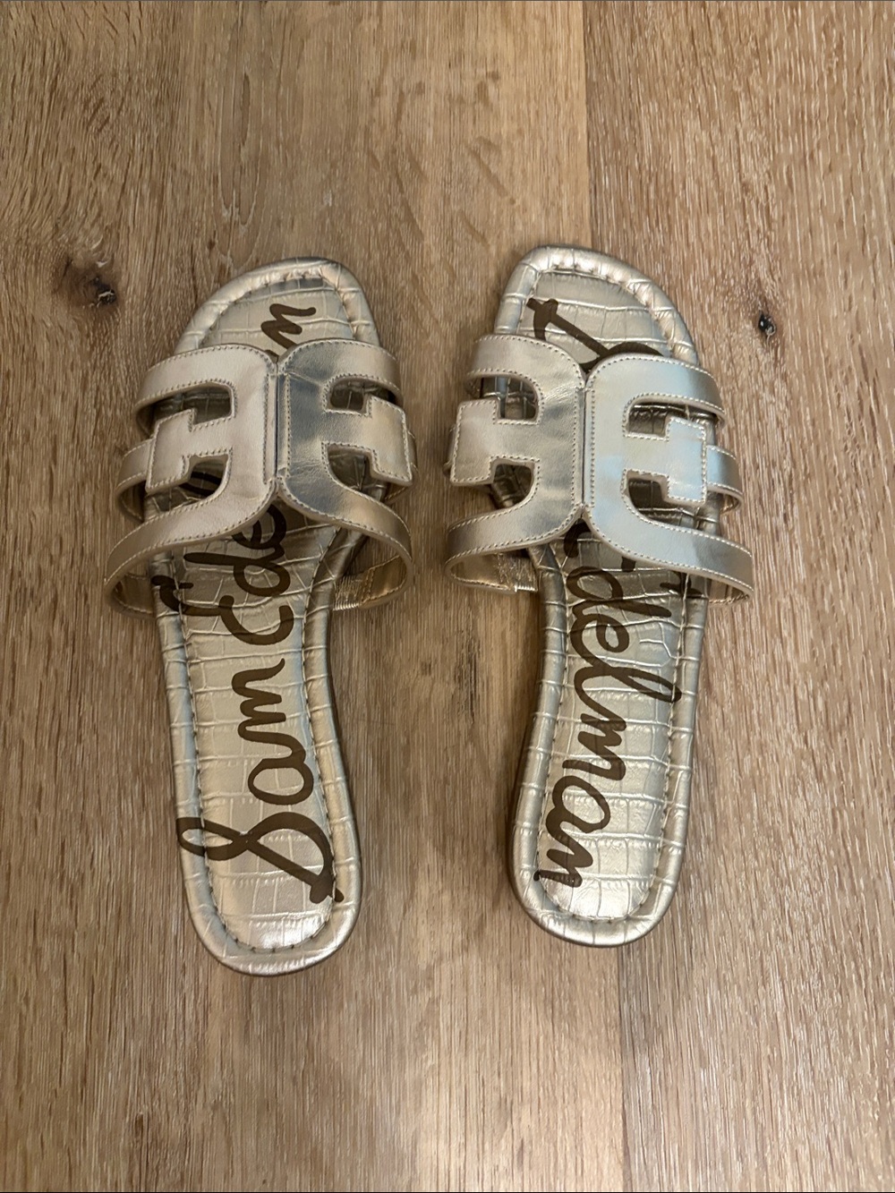 Sam Edelman Silver Leather Bay Slides 6.5